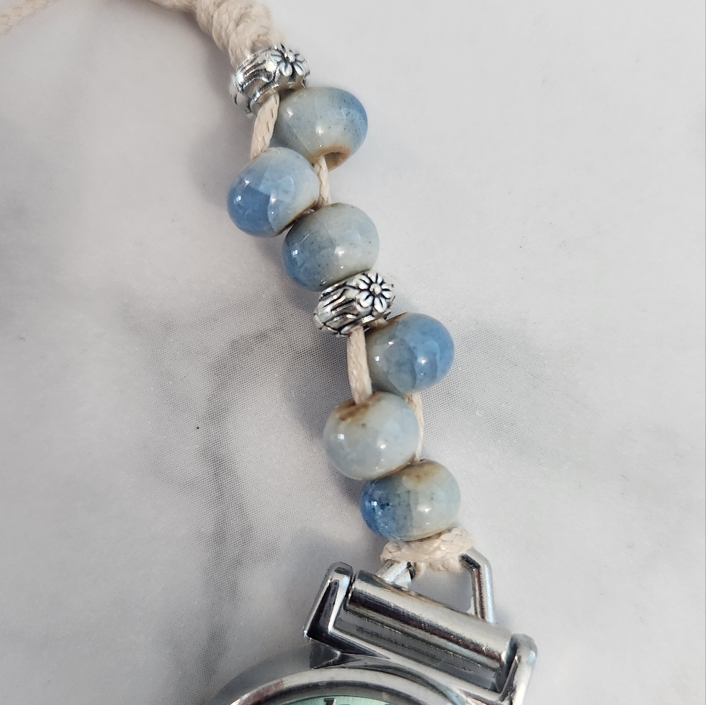 Ceramic Green Dial Beaded Bracelet Watch With Wax Rope - Picture 5 of 12